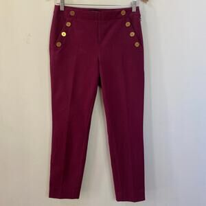 Banana Republic Sloan Size 4 Gold Button Pants Maroon Burgundy Career Preppy